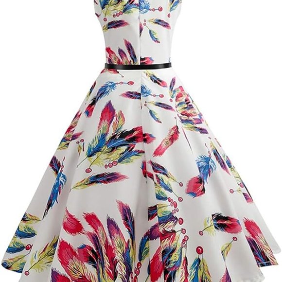 Colorful Feather Sleeveless Dress, Size Medium - Picture 12 of 13